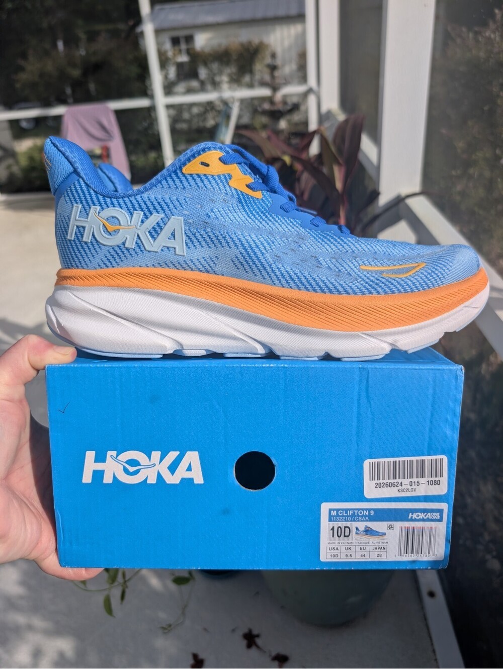 New HOKA One One Men’s Clifton 9 Running Walking Shoes Size 10 D Blue Orange